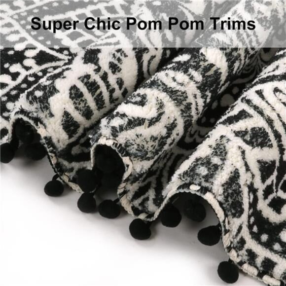 Uphome Boho Round Rug for Living Room 4' Circular Black Mandala Area Rug - Picture 3 of 7